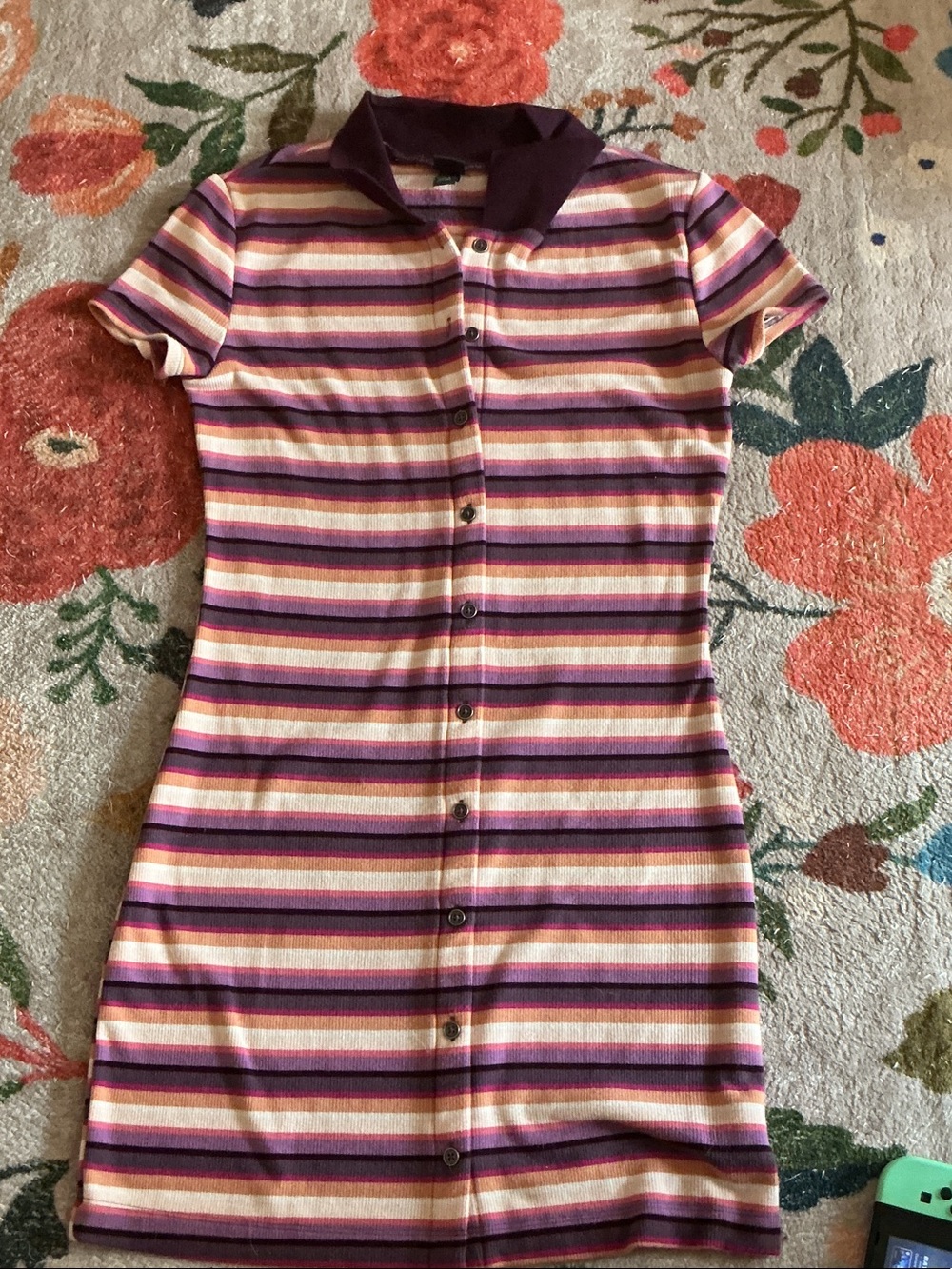 wild fable Striped Button-Front Mini Dress in Purple, Pink & Cream